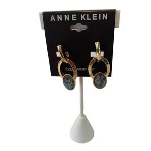 Anne Klein E-Z Comfort Clip Earrings in Gold & Faux Faceted Abalone.